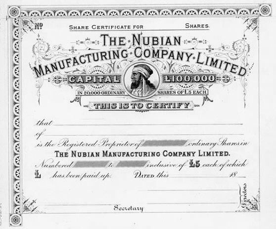 Nubian share certificate 1886